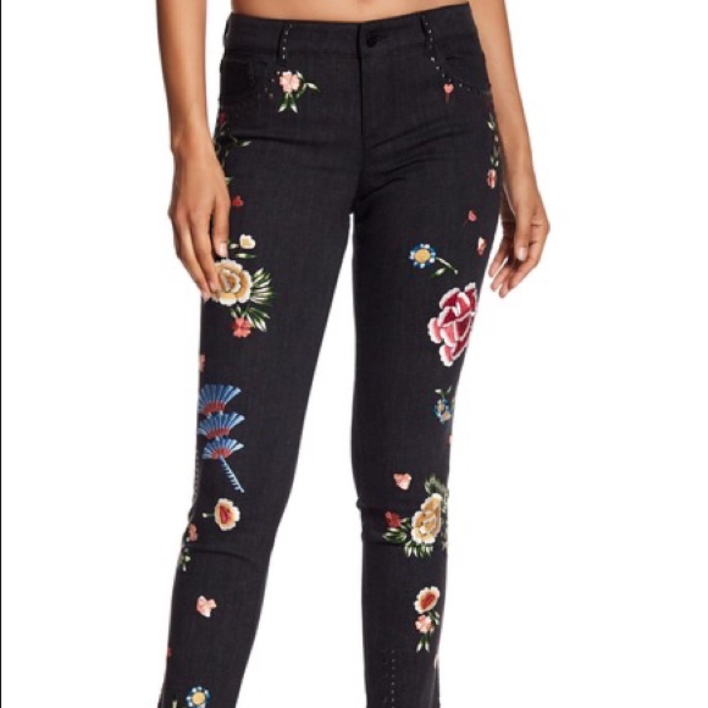 Alice + Olivia Jane Embroidered Studded Jeans